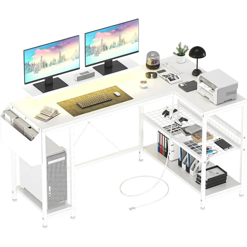 Modern hoekbureau voor gaming met ledverlichting en ingebouwde stroomvoorziening