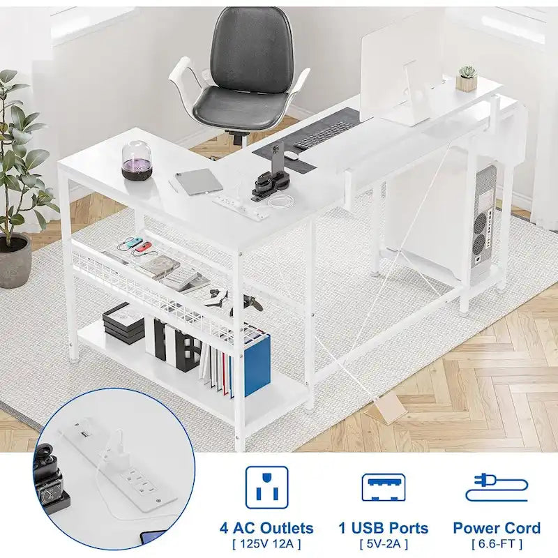 Modern hoekbureau voor gaming met ledverlichting en ingebouwde stroomvoorziening