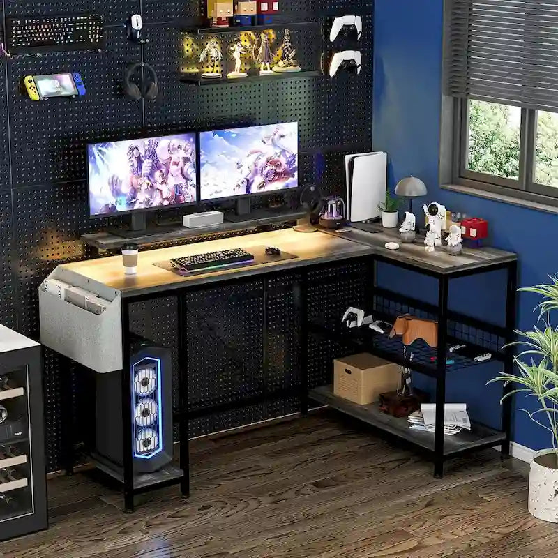 Modern hoekbureau voor gaming met ledverlichting en ingebouwde stroomvoorziening