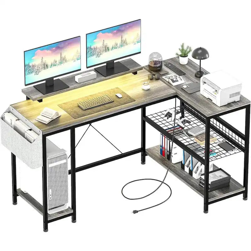 Modern hoekbureau voor gaming met ledverlichting en ingebouwde stroomvoorziening