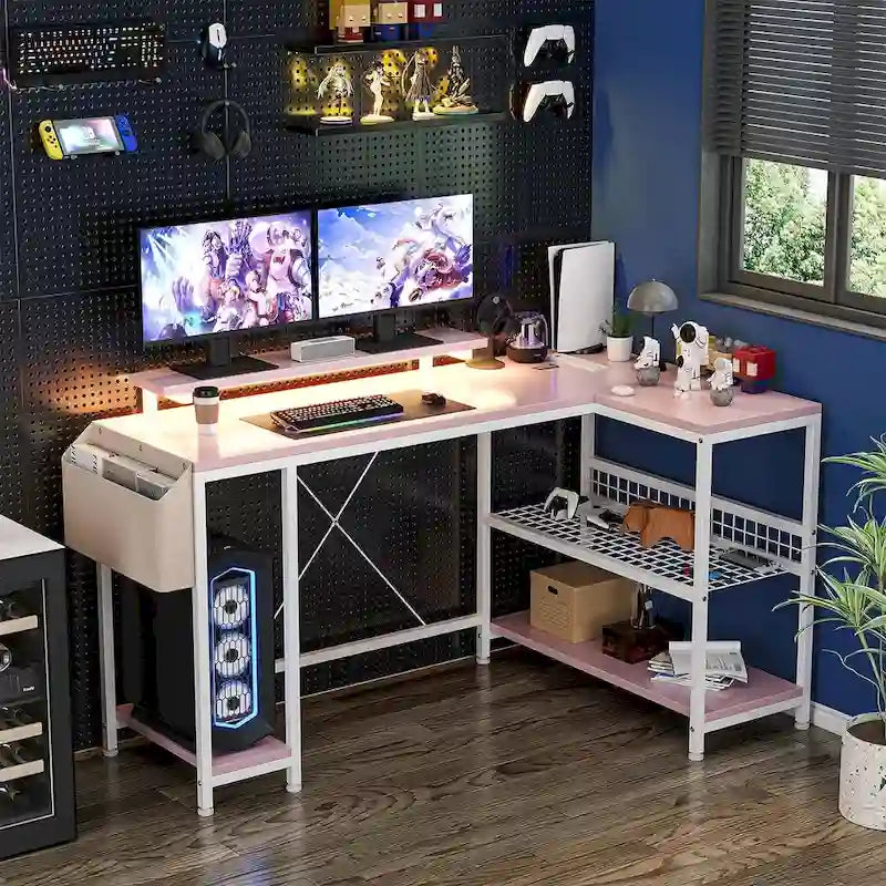 Modern hoekbureau voor gaming met ledverlichting en ingebouwde stroomvoorziening