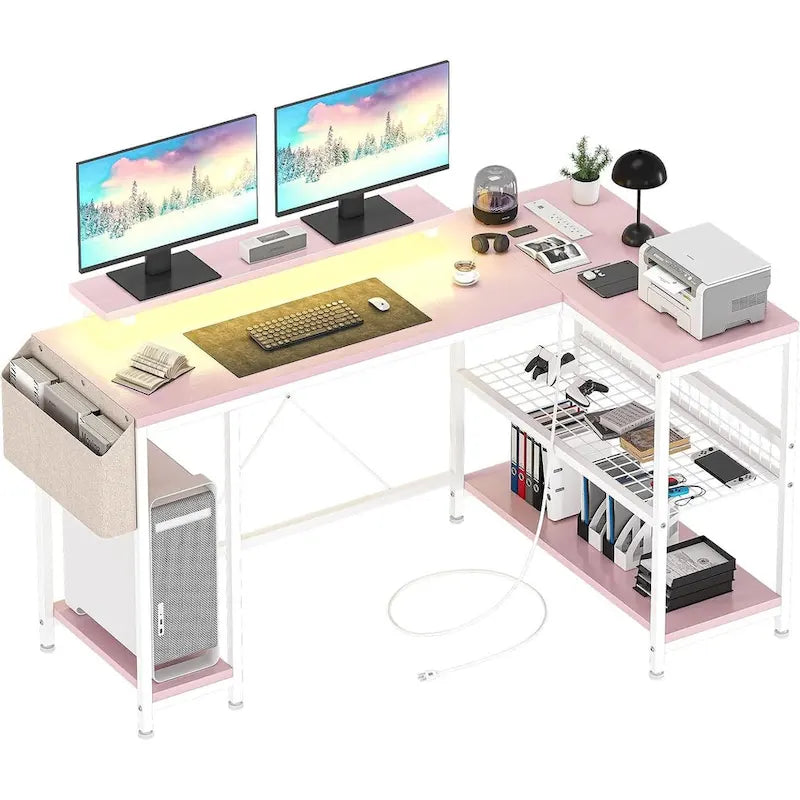 Modern hoekbureau voor gaming met ledverlichting en ingebouwde stroomvoorziening
