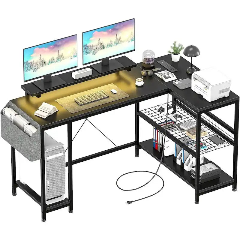 Modern hoekbureau voor gaming met ledverlichting en ingebouwde stroomvoorziening