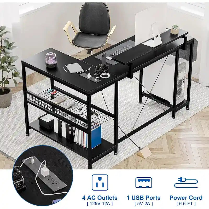 Modern hoekbureau voor gaming met ledverlichting en ingebouwde stroomvoorziening