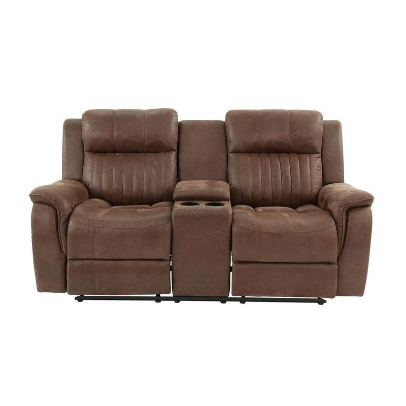 Manuell verstellbares Zweisitzer-Sofa aus Kunstleder mit Ablagekonsole und Getränkehaltern