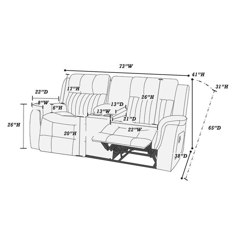 Manuell verstellbares Zweisitzer-Sofa aus Kunstleder mit Ablagekonsole und Getränkehaltern