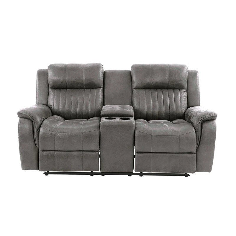 Manuell verstellbares Zweisitzer-Sofa aus Kunstleder mit Ablagekonsole und Getränkehaltern