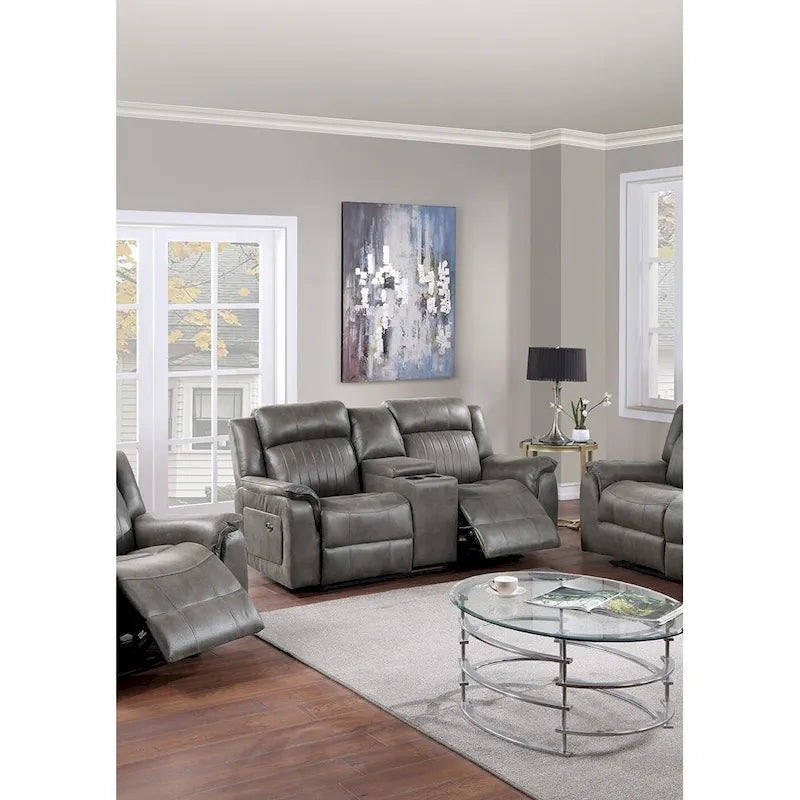 Manuell verstellbares Zweisitzer-Sofa aus Kunstleder mit Ablagekonsole und Getränkehaltern
