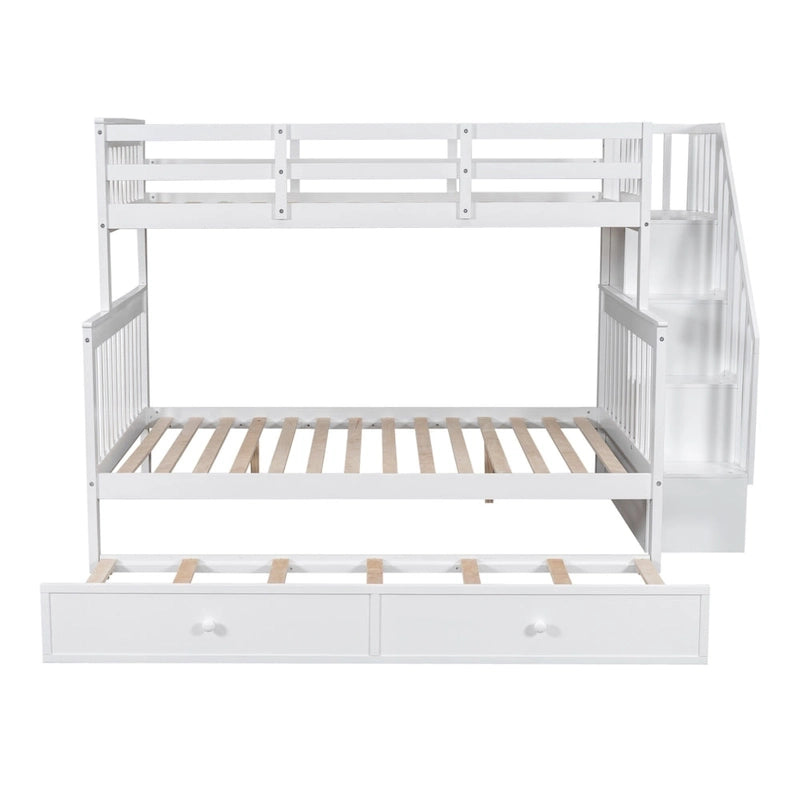 Litera de madera con escalera, estantes de almacenamiento y cama nido extraíble