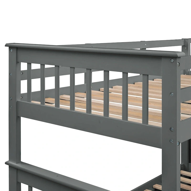 Litera de madera con escalera, estantes de almacenamiento y cama nido extraíble