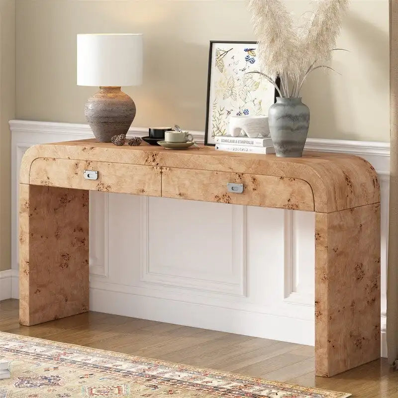 Retro Style Console Table with 2 Storage Drawers, Modern Entryway Table Sofa Table with Sleek Minimalist Legs for Living Room