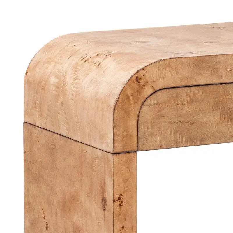 Natural Burl Wood Veneer Console Table with Two Storage Drawers