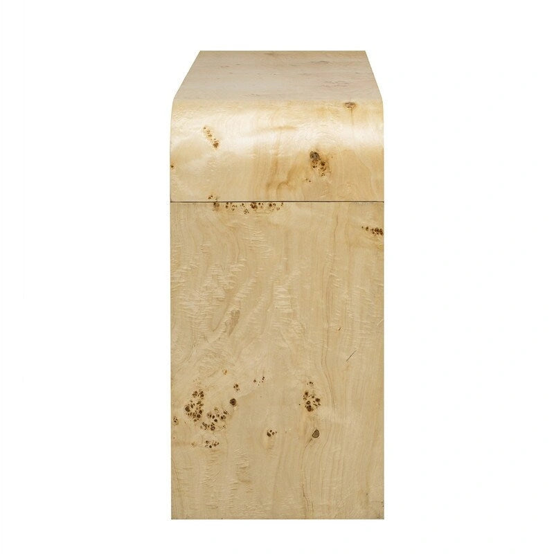 Natural Burl Wood Veneer Console Table with Two Storage Drawers