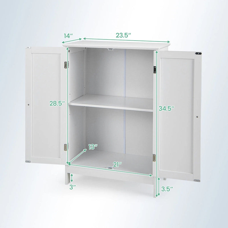 Gabinete de suelo blanco para baño con dos puertas y estante ajustable