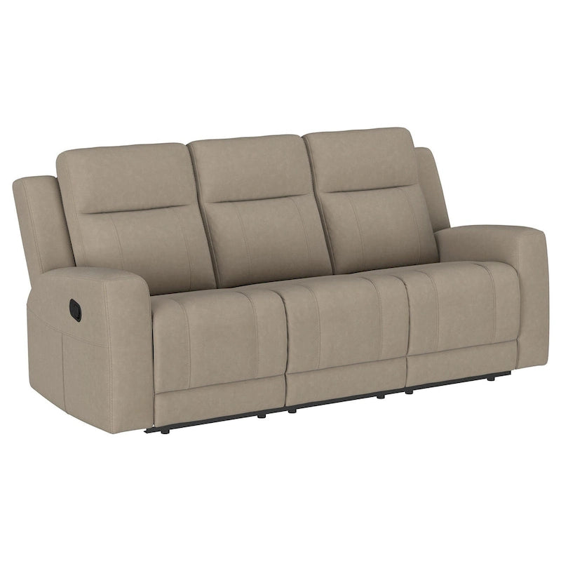 Moderner Relaxsofa aus taupebraunem Kunstleder mit geraden Armlehnen