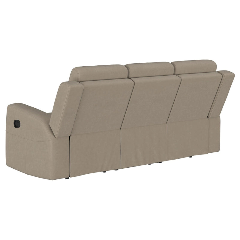 Moderner Relaxsofa aus taupebraunem Kunstleder mit geraden Armlehnen