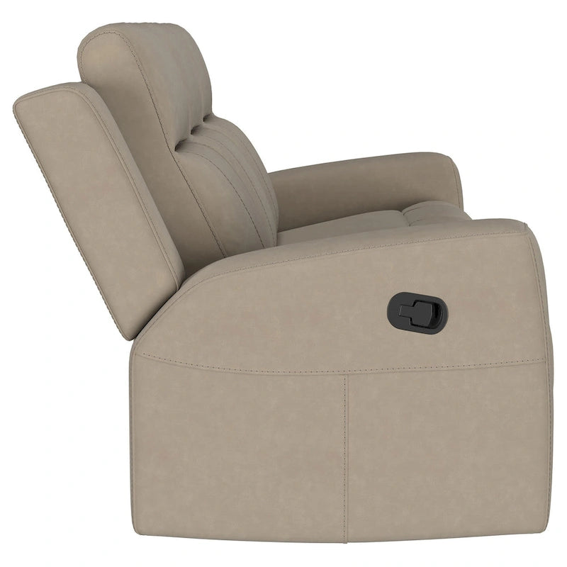 Moderner Relaxsofa aus taupebraunem Kunstleder mit geraden Armlehnen