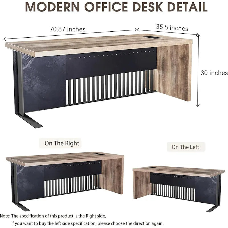 Moderner Schreibtisch aus Holzdekor mit Sichtschutz aus Metall und Kabelmanagement