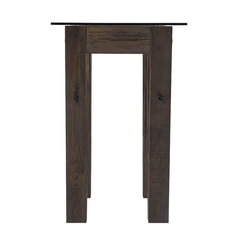 Mesa consola de vidrio transparente con base de pino recuperado gris marrón