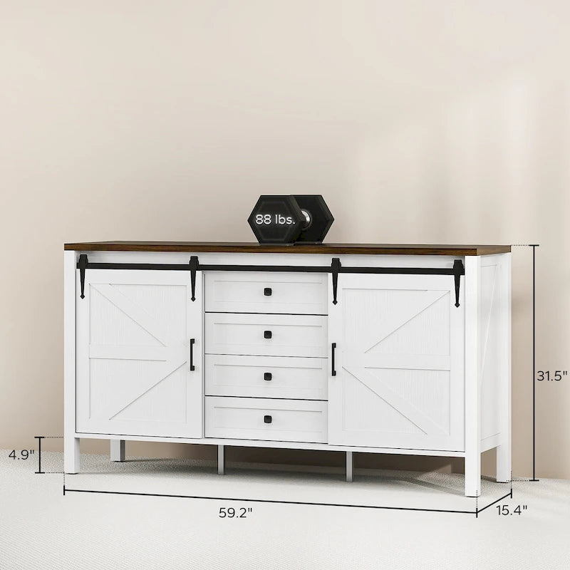 HOMCOM 59 Inch Farmhouse Sideboard Buffet Cabinet with Thick Top, Coffee Bar Cabinet with 2 Adjustable Shelves for Kitchen