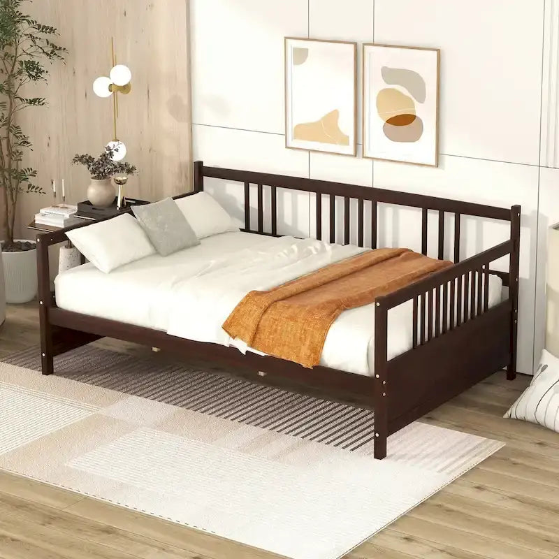 Full Solid Wood Daybed with Backrest & Armrest
