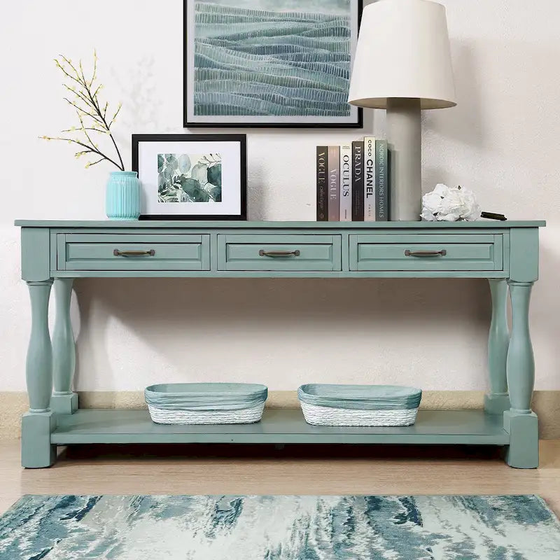 Long Wood Console Table with 3 Drawers and 1 Bottom Shelf