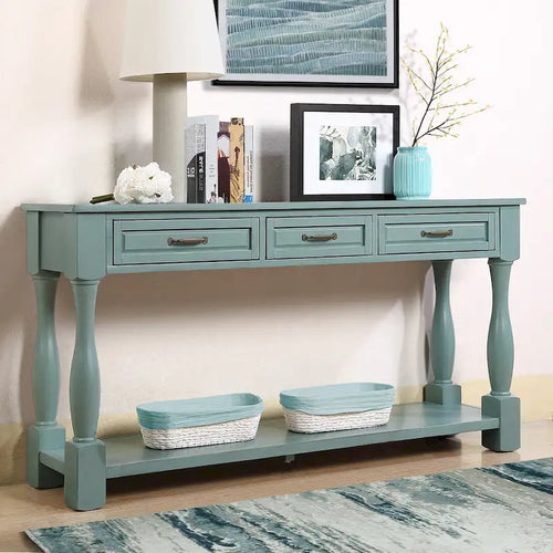 Consolle classica in legno con tre cassetti e gambe tornite