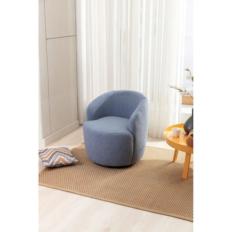 Silla decorativa giratoria de suave tela teddy con respaldo redondeado tipo barril