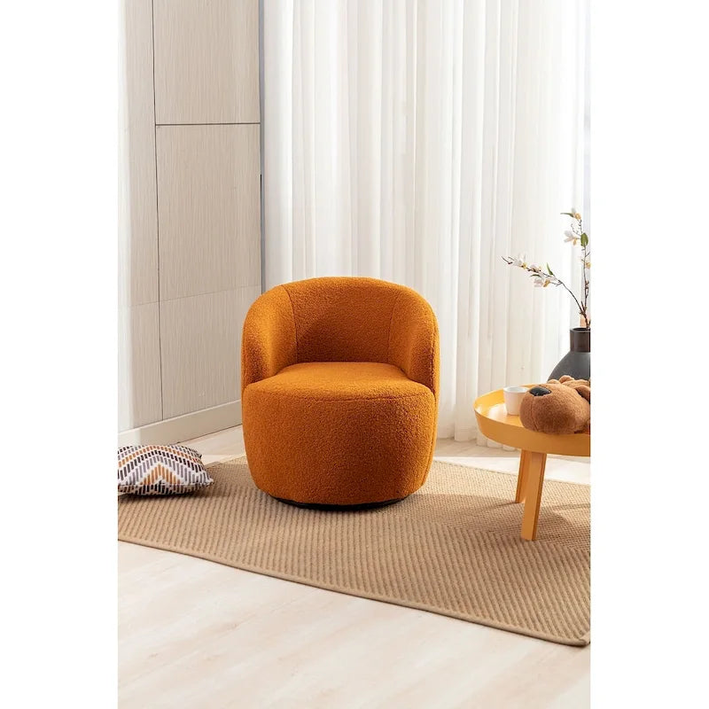 Fauteuil d’appoint pivotant en tissu teddy doux avec dossier arrondi de style baril