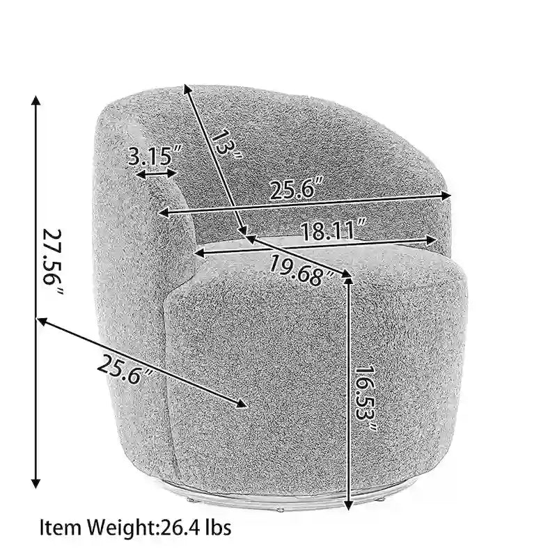 Fauteuil d’appoint pivotant en tissu teddy doux avec dossier arrondi de style baril