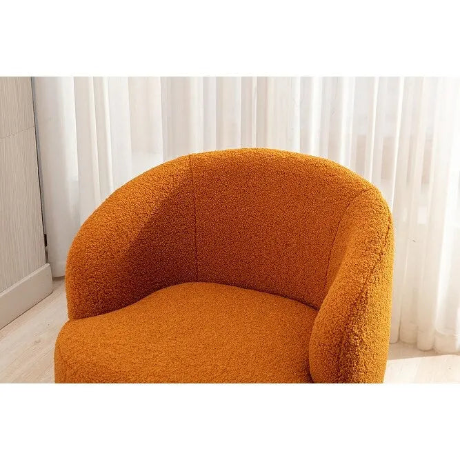 Fauteuil d’appoint pivotant en tissu teddy doux avec dossier arrondi de style baril