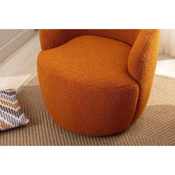 Fauteuil d’appoint pivotant en tissu teddy doux avec dossier arrondi de style baril