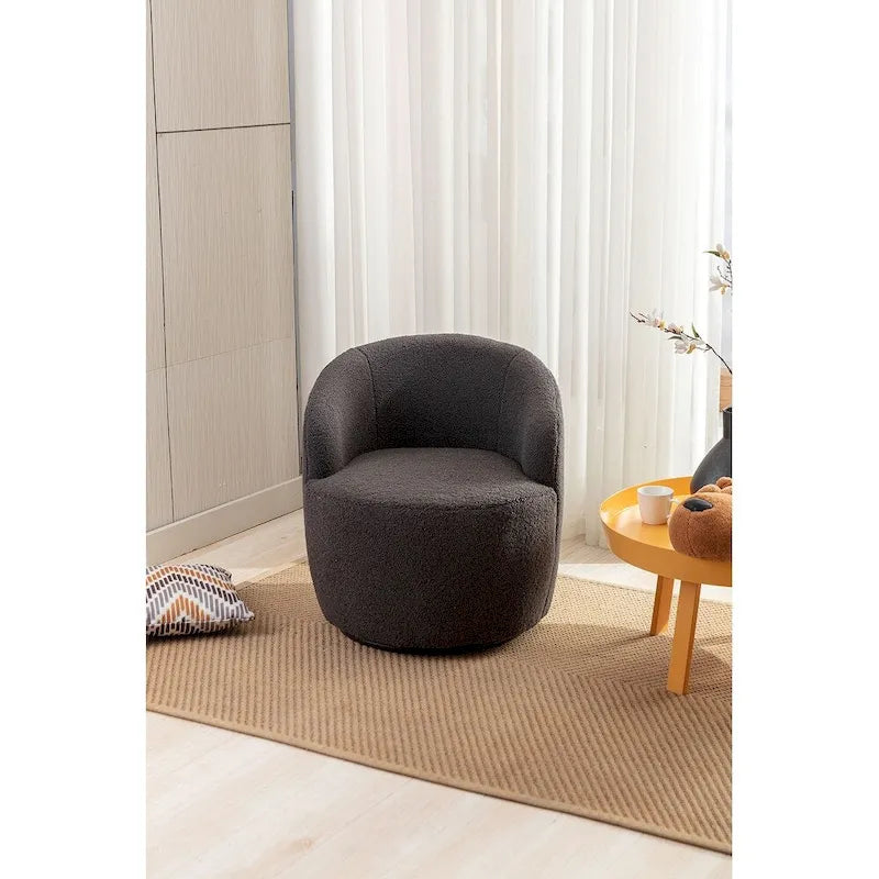 Fauteuil d’appoint pivotant en tissu teddy doux avec dossier arrondi de style baril