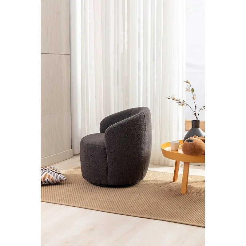 Fauteuil d’appoint pivotant en tissu teddy doux avec dossier arrondi de style baril