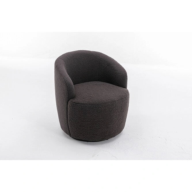 Fauteuil d’appoint pivotant en tissu teddy doux avec dossier arrondi de style baril