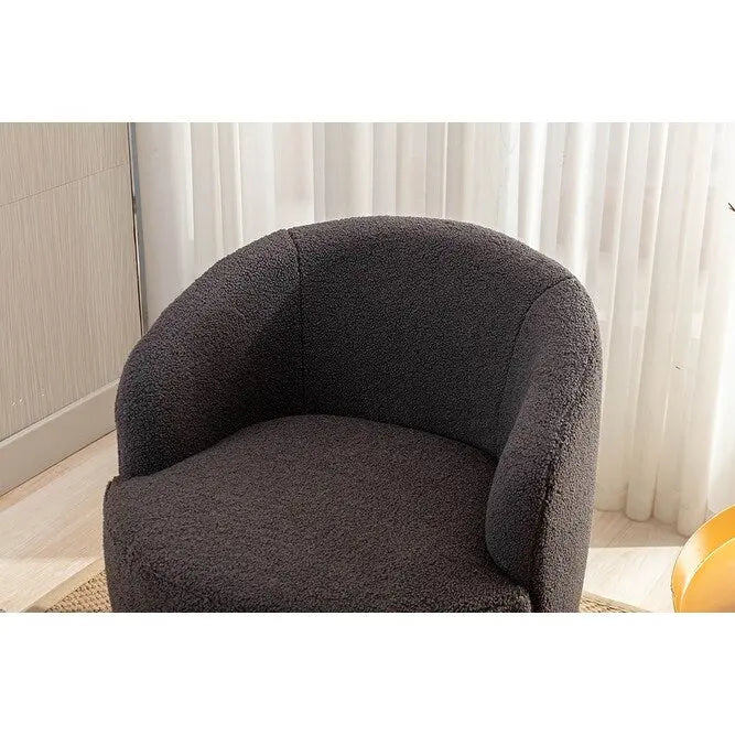 Fauteuil d’appoint pivotant en tissu teddy doux avec dossier arrondi de style baril