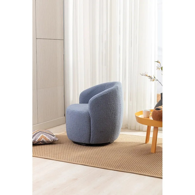 Fauteuil d’appoint pivotant en tissu teddy doux avec dossier arrondi de style baril