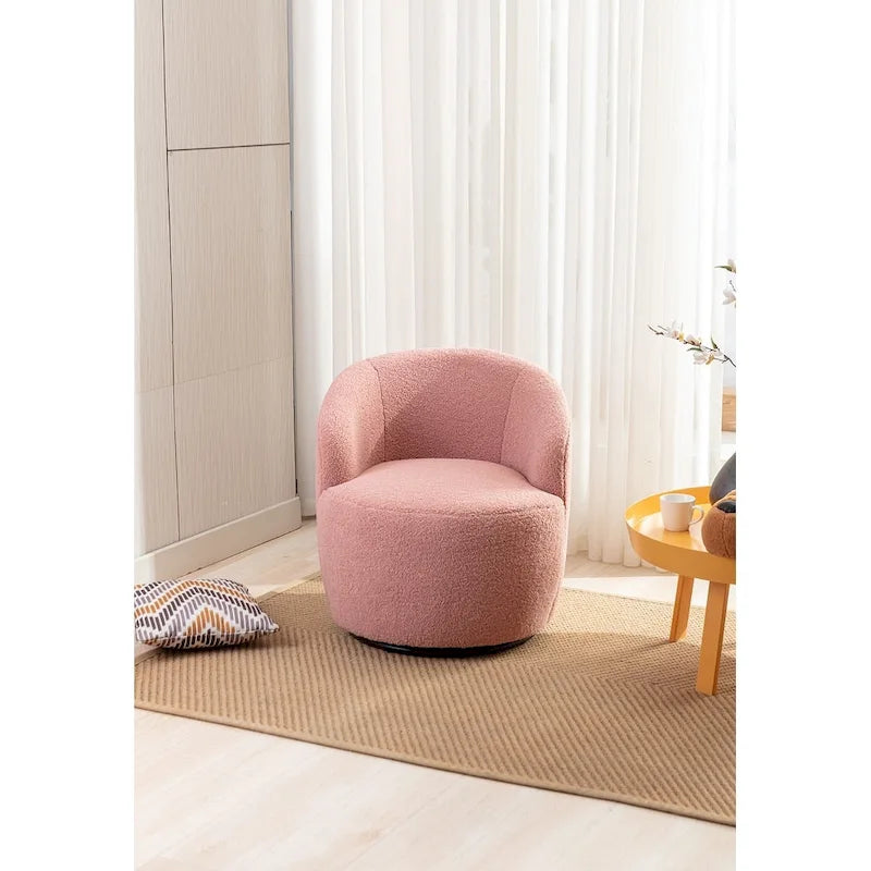 Fauteuil d’appoint pivotant en tissu teddy doux avec dossier arrondi de style baril