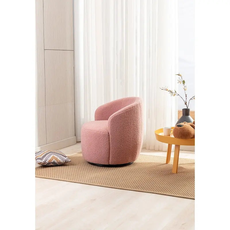 Fauteuil d’appoint pivotant en tissu teddy doux avec dossier arrondi de style baril