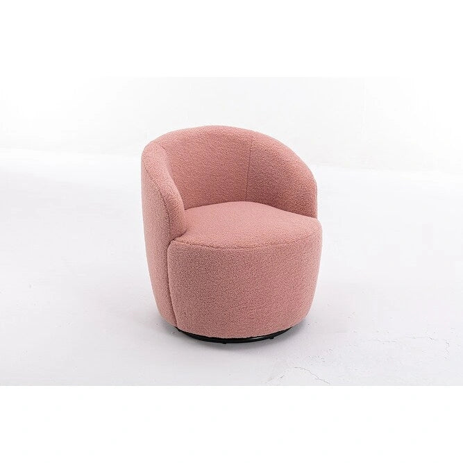 Fauteuil d’appoint pivotant en tissu teddy doux avec dossier arrondi de style baril