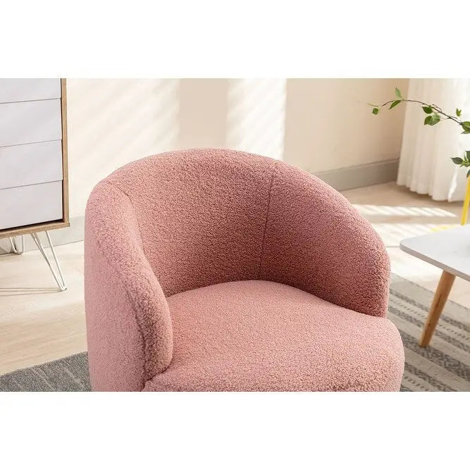 Fauteuil d’appoint pivotant en tissu teddy doux avec dossier arrondi de style baril