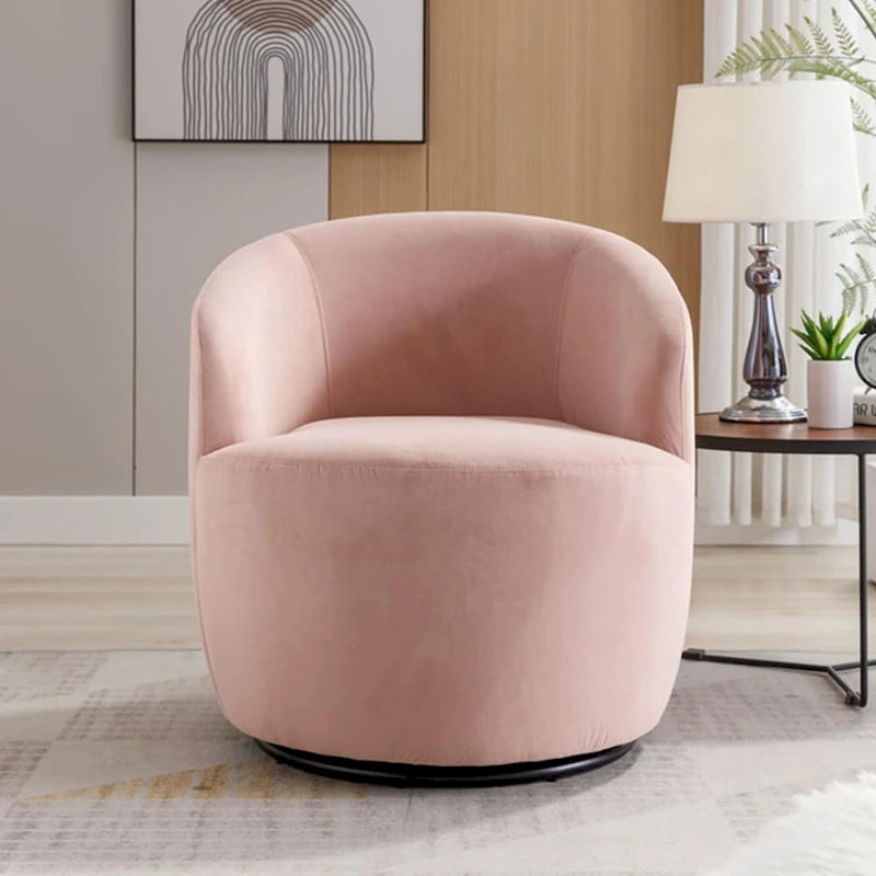 Sillón tipo barril giratorio de terciopelo con respaldo curvado y base negra