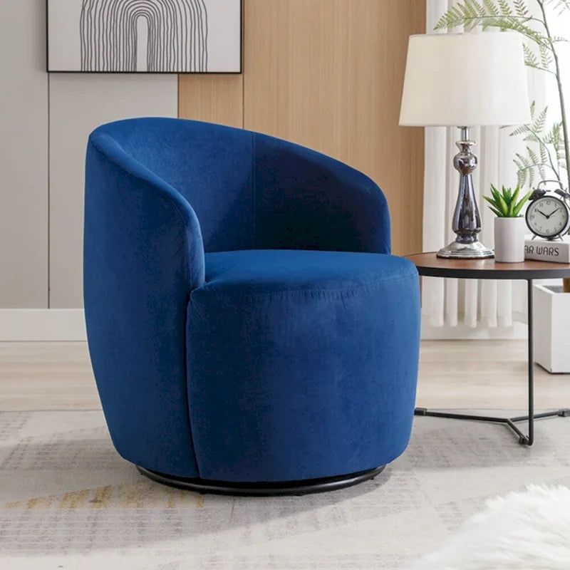 Drehbarer Sessel aus Samt mit runder Rückenlehne und schwarzem Fuß