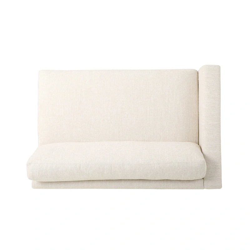 Modernes Stoffsofa mit Dekokissen und konisch zulaufenden Beinen aus Birkenholz