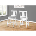 Taburete de bar giratorio de madera blanca con asiento de cuero sintético gris