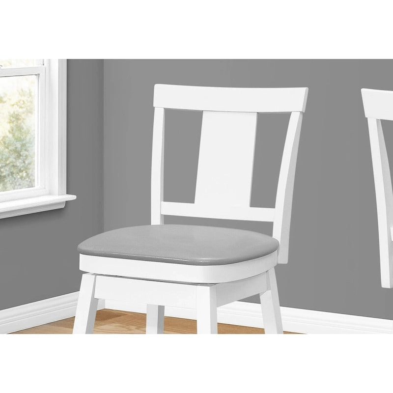 Taburete de bar giratorio de madera blanca con asiento de cuero sintético gris