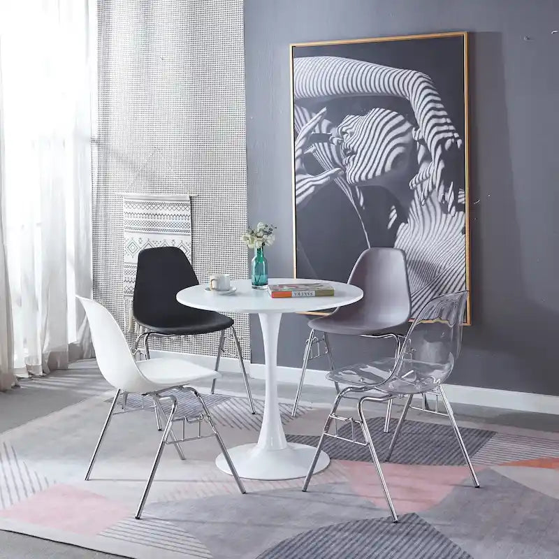 Tavolo da pranzo moderno bianco rotondo con piano in MDF e base a colonna