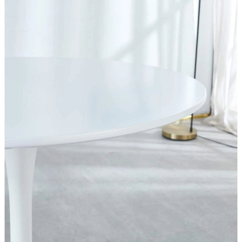Tavolo da pranzo moderno bianco rotondo con piano in MDF e base a colonna