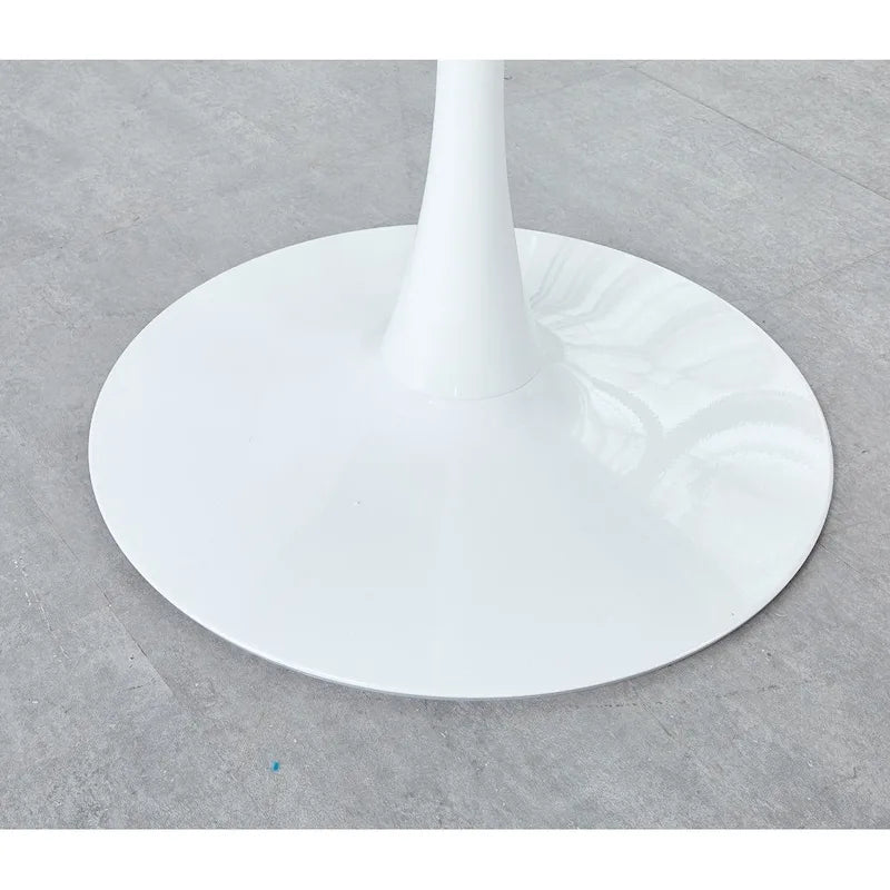 Tavolo da pranzo moderno bianco rotondo con piano in MDF e base a colonna