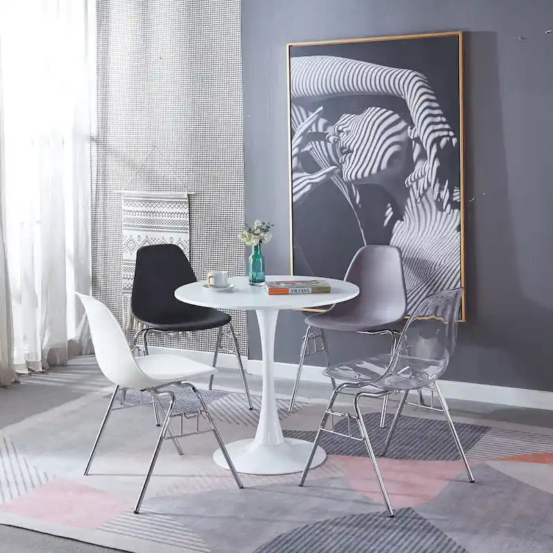 Mesa de comedor redonda blanca moderna con tablero de MDF y pedestal